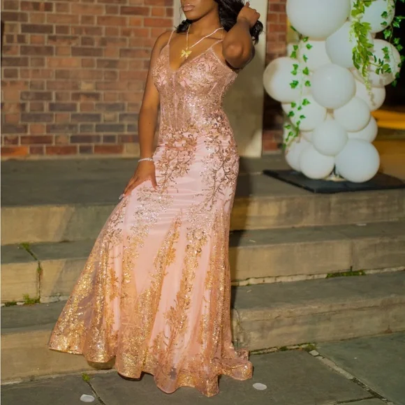 green emerald velvet dress Champagne Pink Tulle Beads Long Prom Dress Champagne Evening Dress Custom Size / Custom Color main image 1